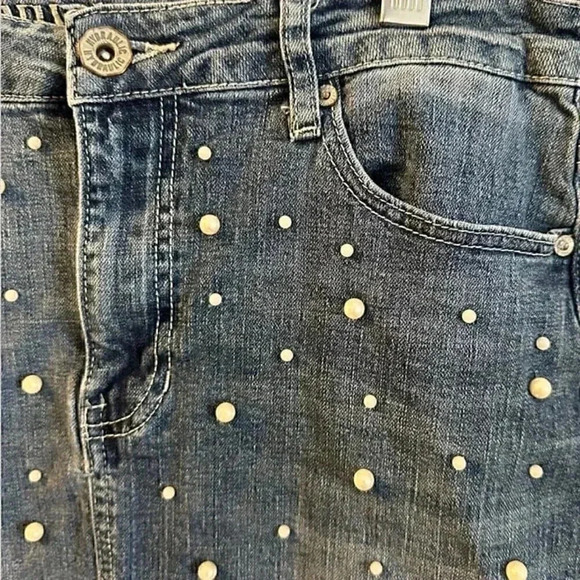 Hydraulic Jean skirt Tribeca mid rise womens denim skirt size 10 with pearls - Picture 6 of 12
